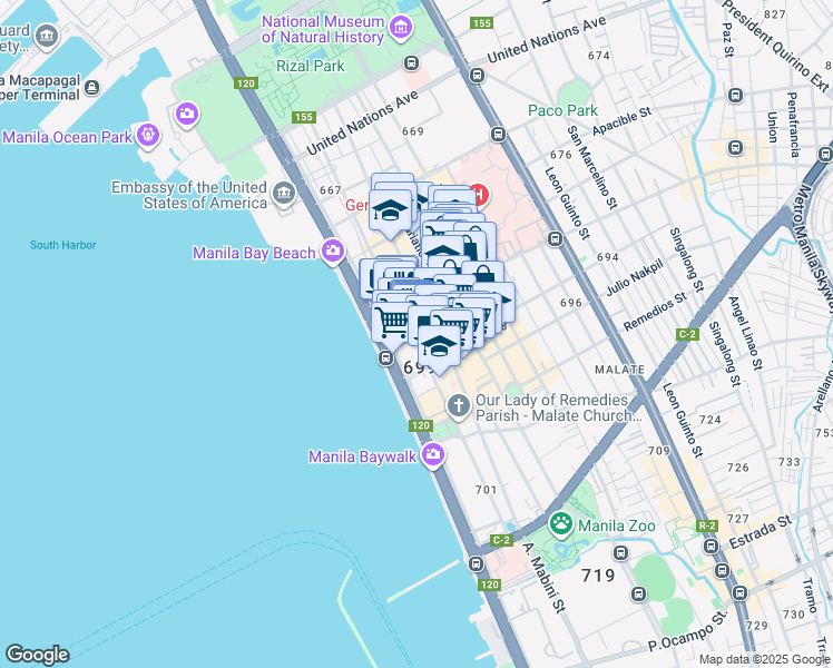 map of restaurants, bars, coffee shops, grocery stores, and more near in Manila