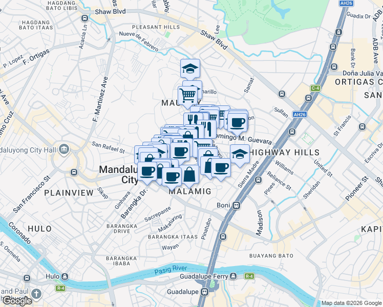 map of restaurants, bars, coffee shops, grocery stores, and more near 14 Talumpong in Mandaluyong City