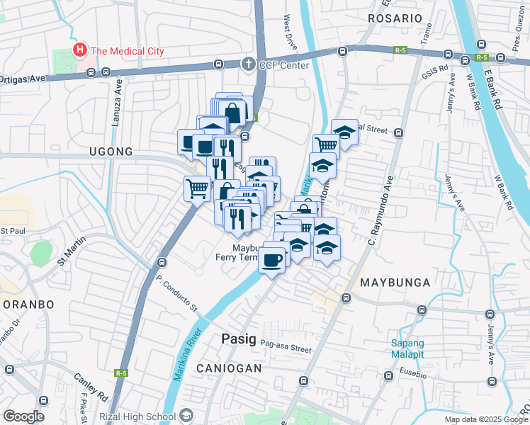 map of restaurants, bars, coffee shops, grocery stores, and more near Legaspi in Manila