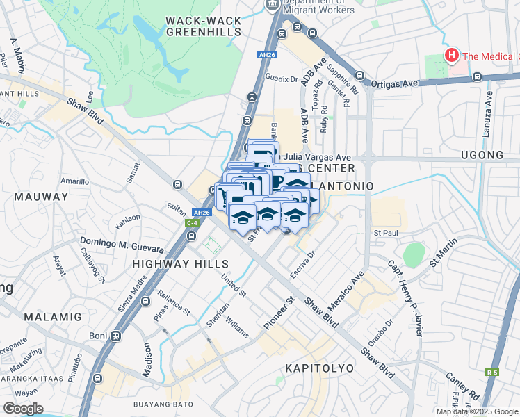 map of restaurants, bars, coffee shops, grocery stores, and more near 1 Garden Way in Pasig