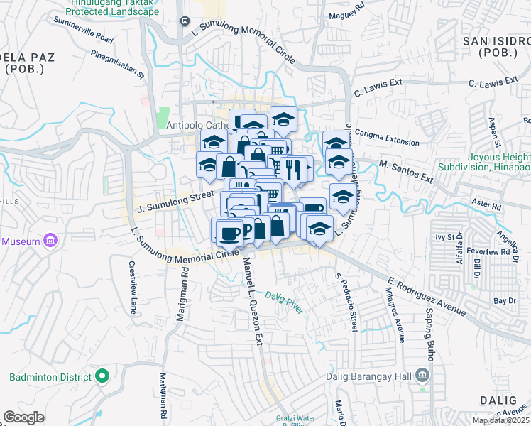 map of restaurants, bars, coffee shops, grocery stores, and more near F. Manalo Street in Antipolo City