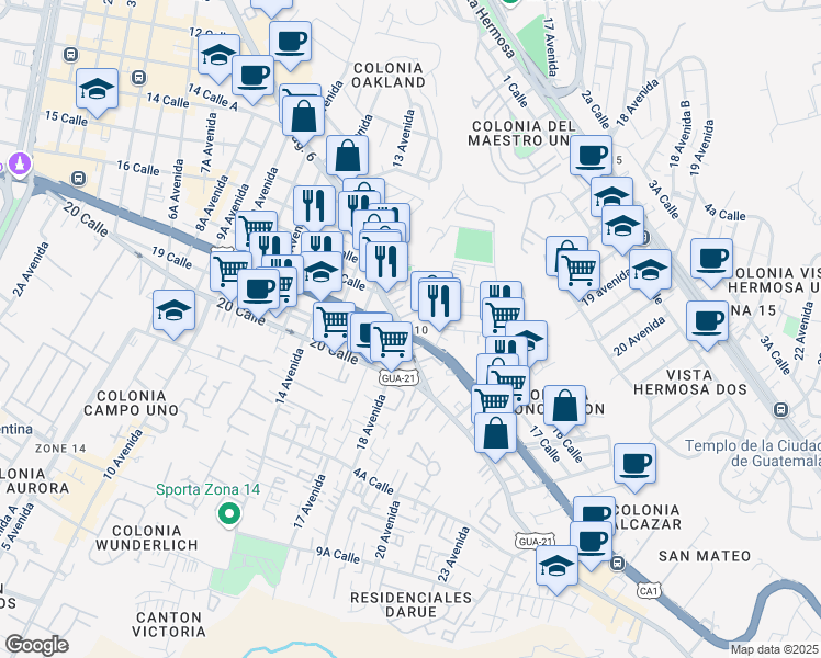 map of restaurants, bars, coffee shops, grocery stores, and more near 26-10 18 Calle in Ciudad de Guatemala