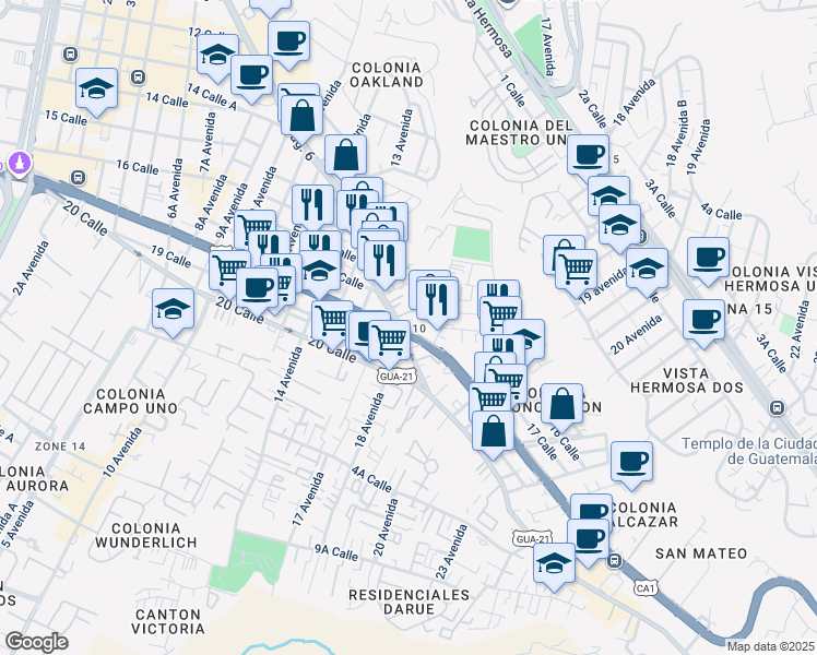 map of restaurants, bars, coffee shops, grocery stores, and more near 26-10 18 Calle in Ciudad de Guatemala