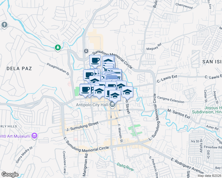 map of restaurants, bars, coffee shops, grocery stores, and more near M.L. Quezon Street in Antipolo City