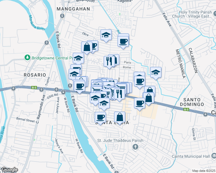 map of restaurants, bars, coffee shops, grocery stores, and more near 3 Opal in Pasig