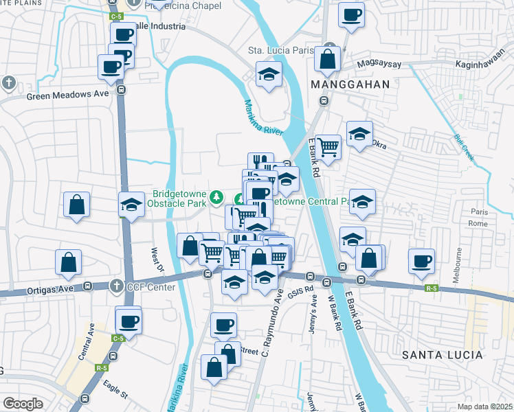 map of restaurants, bars, coffee shops, grocery stores, and more near in Pasig
