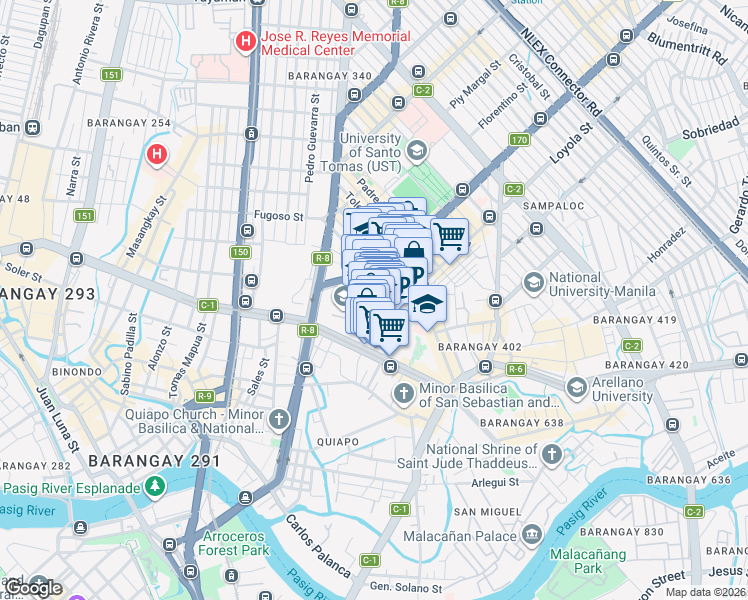 map of restaurants, bars, coffee shops, grocery stores, and more near R. Papa in Manila
