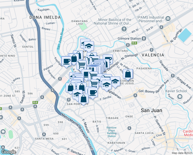 map of restaurants, bars, coffee shops, grocery stores, and more near N.Domingo in San Juan