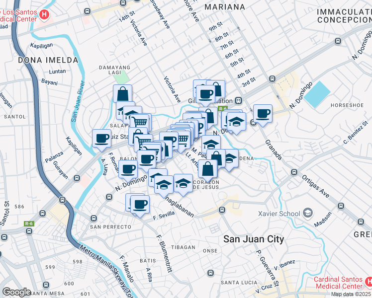map of restaurants, bars, coffee shops, grocery stores, and more near N.Domingo in San Juan