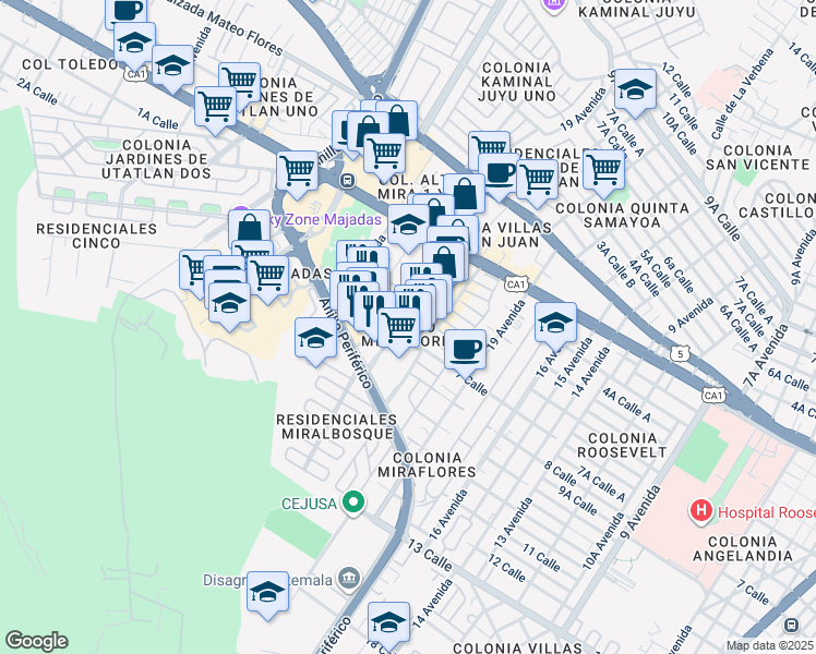 map of restaurants, bars, coffee shops, grocery stores, and more near 2155 7 Calle in Ciudad de Guatemala