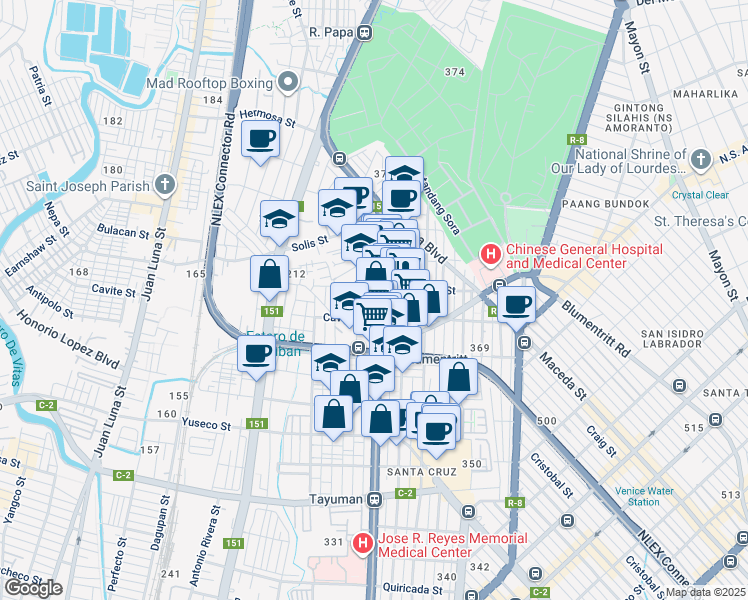 map of restaurants, bars, coffee shops, grocery stores, and more near 1984 Lico Street in Manila