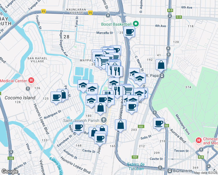 map of restaurants, bars, coffee shops, grocery stores, and more near Carmen in Manila