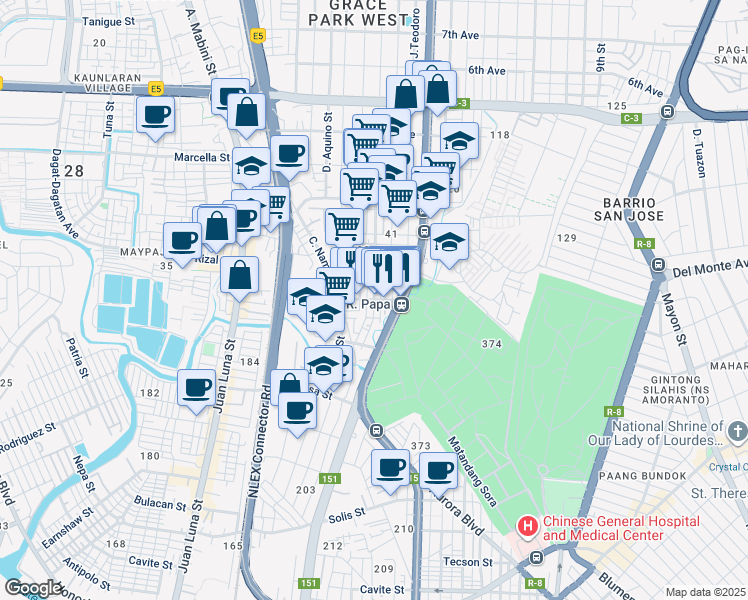 map of restaurants, bars, coffee shops, grocery stores, and more near Ricardo Papa Street in Manila