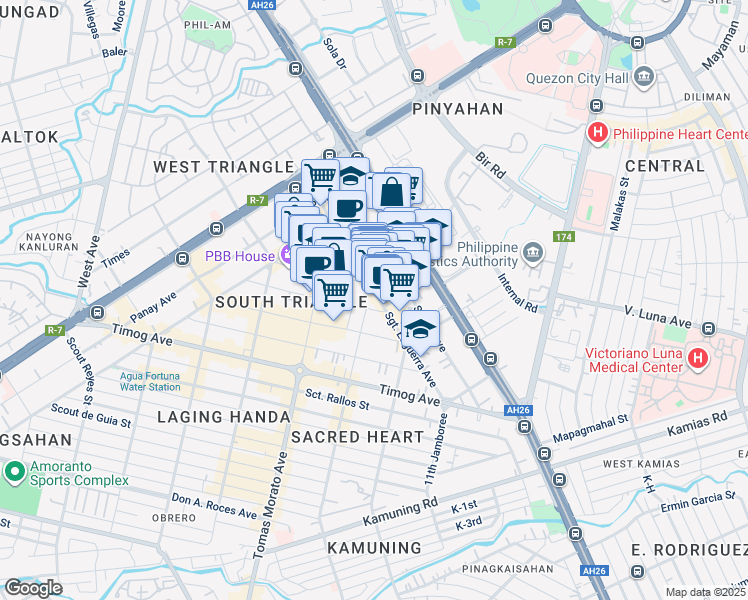 map of restaurants, bars, coffee shops, grocery stores, and more near 41 Sgt. Esguerra Avenue in Quezon City