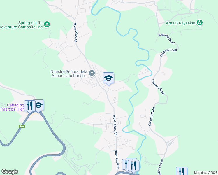 map of restaurants, bars, coffee shops, grocery stores, and more near Calawis Road in Antipolo City