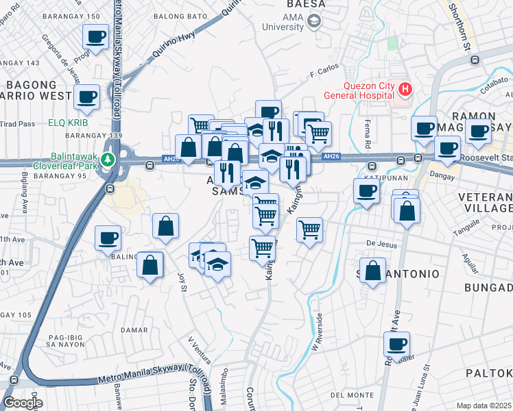 map of restaurants, bars, coffee shops, grocery stores, and more near Unit U 102 ,Baetiong Drive ,Apolonio, Samson Balintawak Q. Baetiong Drive in Quezon City