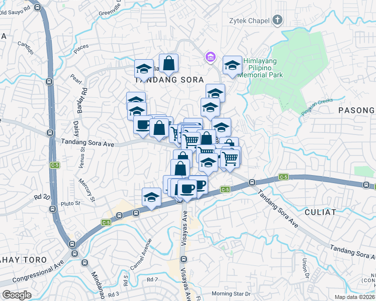 map of restaurants, bars, coffee shops, grocery stores, and more near in Quezon City