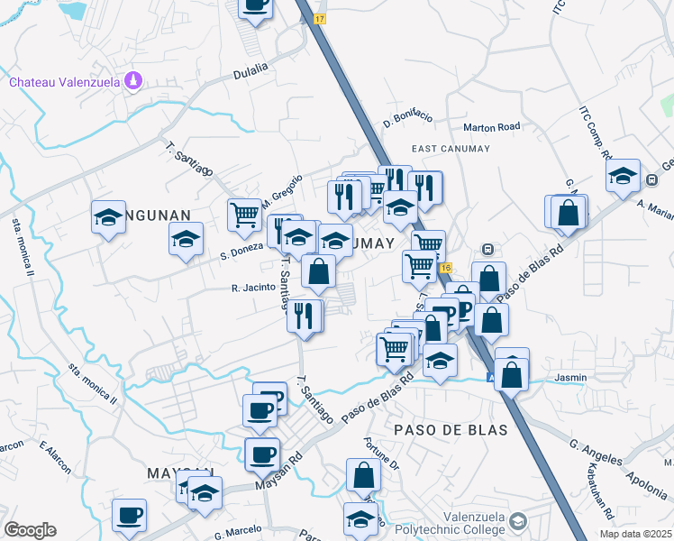 map of restaurants, bars, coffee shops, grocery stores, and more near Kaypandan in Valenzuela City