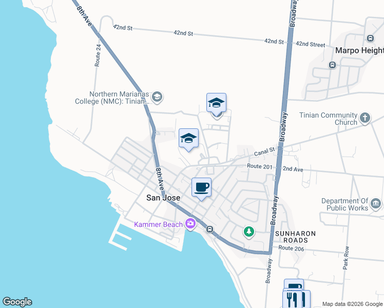 map of restaurants, bars, coffee shops, grocery stores, and more near Canal Street in San Jose