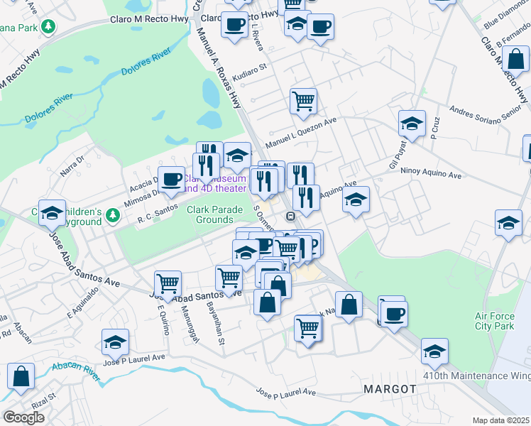 map of restaurants, bars, coffee shops, grocery stores, and more near in Angeles