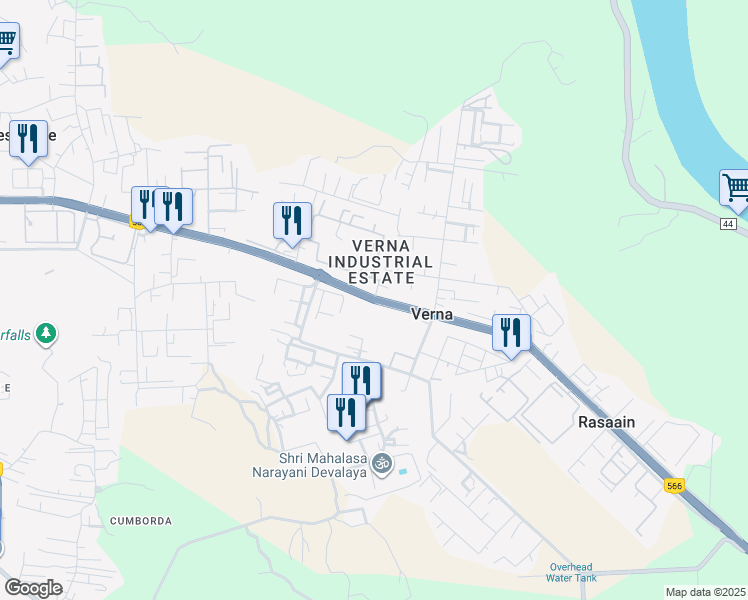 map of restaurants, bars, coffee shops, grocery stores, and more near National Highway 566 in Verna