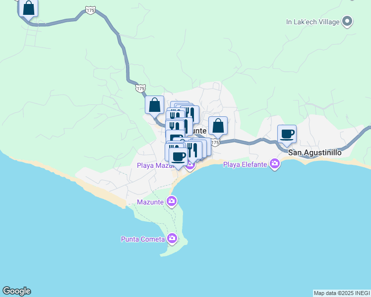 map of restaurants, bars, coffee shops, grocery stores, and more near Barrita in Mazunte