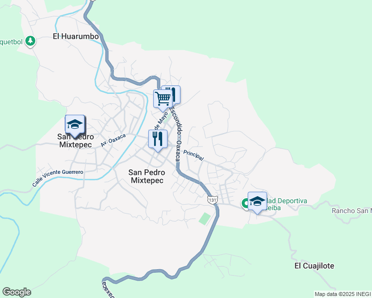 map of restaurants, bars, coffee shops, grocery stores, and more near in San Pedro Mixtepec