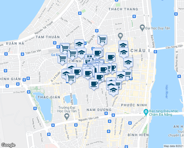 map of restaurants, bars, coffee shops, grocery stores, and more near 244 Ông Ích Khiêm in Hải Châu
