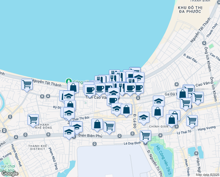 map of restaurants, bars, coffee shops, grocery stores, and more near 729 Đương Nguyễn Tất Thành in Thanh Khê