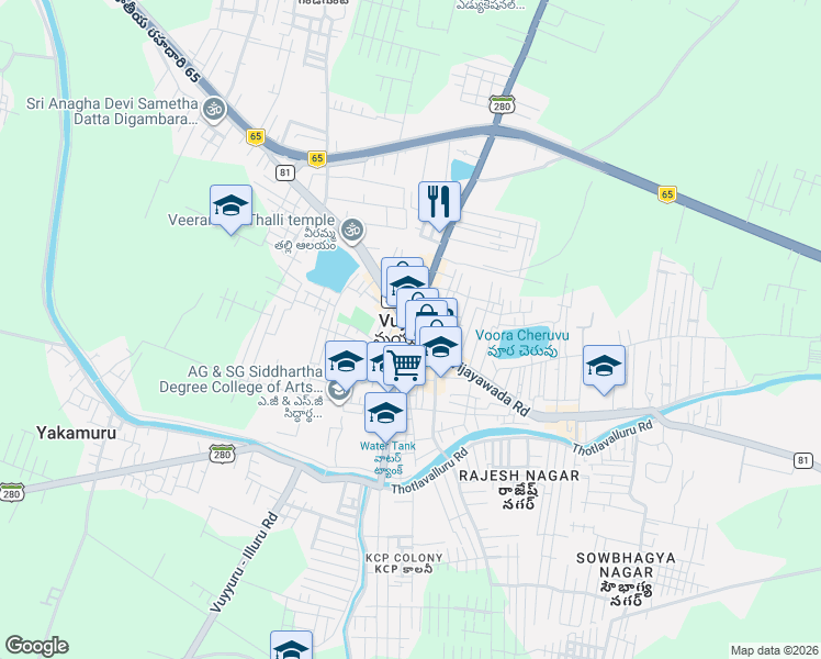 map of restaurants, bars, coffee shops, grocery stores, and more near in Vuyyuru