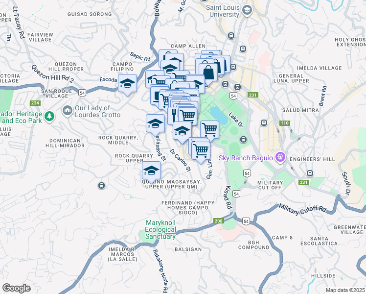 map of restaurants, bars, coffee shops, grocery stores, and more near Bukaneg Street in Baguio City
