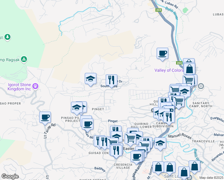 map of restaurants, bars, coffee shops, grocery stores, and more near Upper Pinget in Baguio City