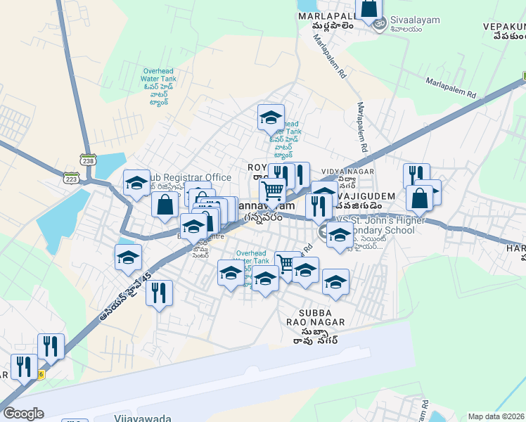 map of restaurants, bars, coffee shops, grocery stores, and more near in Gannavaram