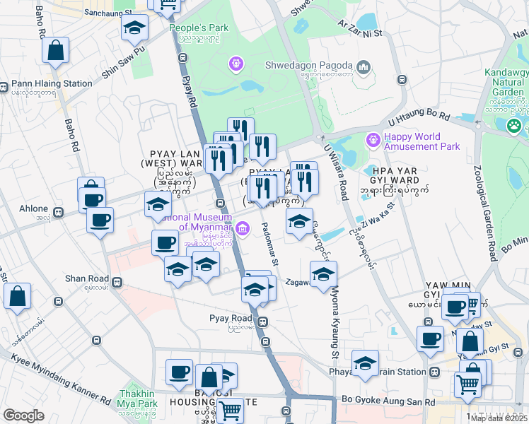map of restaurants, bars, coffee shops, grocery stores, and more near  in ရန်ကုန်