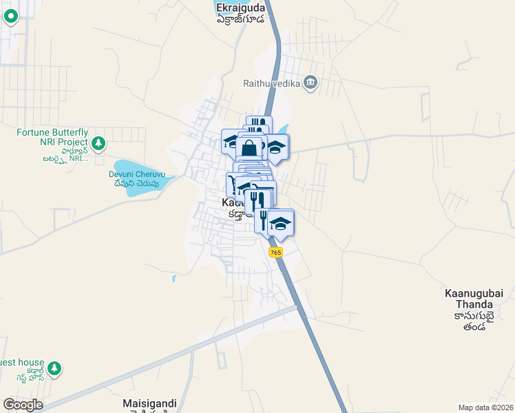 map of restaurants, bars, coffee shops, grocery stores, and more near Srisailam Highway in Kadthal