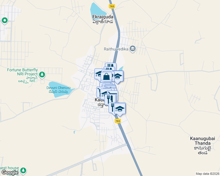 map of restaurants, bars, coffee shops, grocery stores, and more near Srisailam Highway in Kadthal