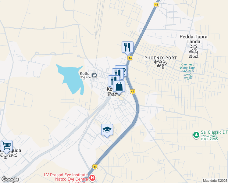 map of restaurants, bars, coffee shops, grocery stores, and more near in Kothur