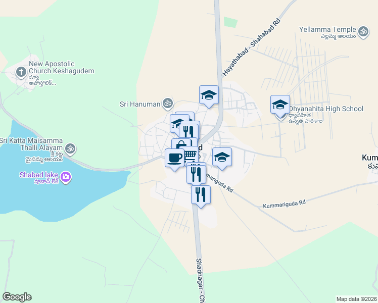 map of restaurants, bars, coffee shops, grocery stores, and more near Unnamed Road in Shahabad