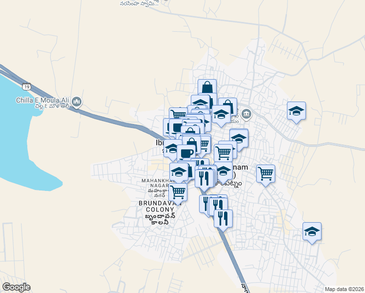 map of restaurants, bars, coffee shops, grocery stores, and more near in Ibrahimpatnam