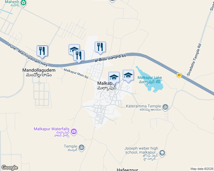 map of restaurants, bars, coffee shops, grocery stores, and more near in Malkapur