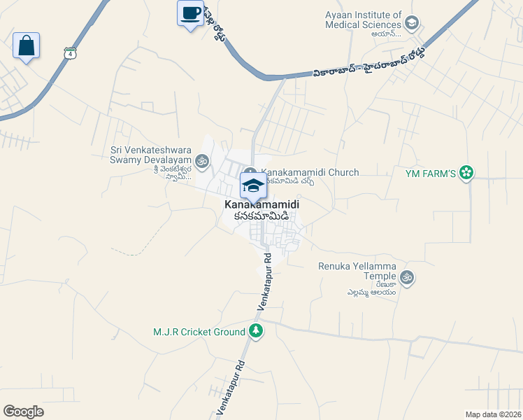 map of restaurants, bars, coffee shops, grocery stores, and more near in Kanakamamidi