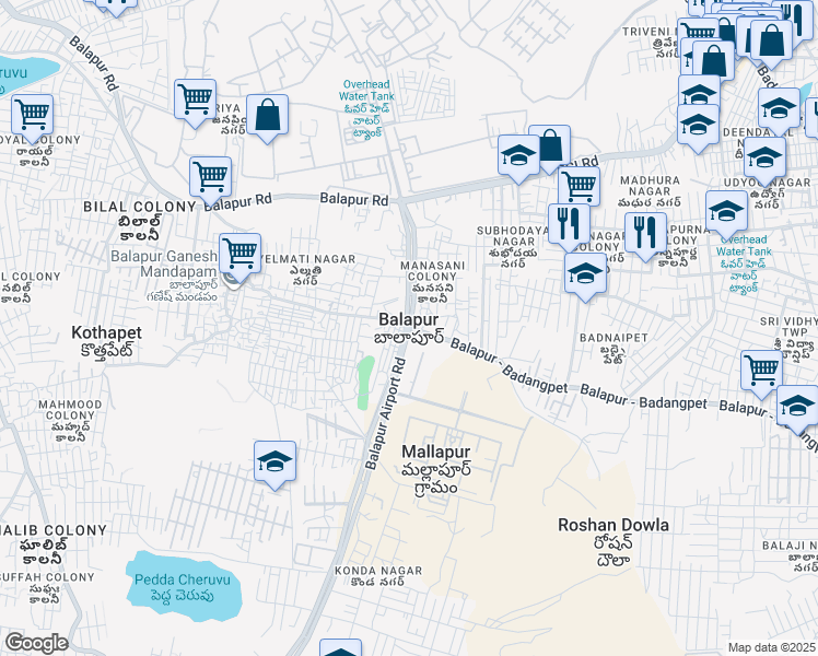 map of restaurants, bars, coffee shops, grocery stores, and more near in Balapur