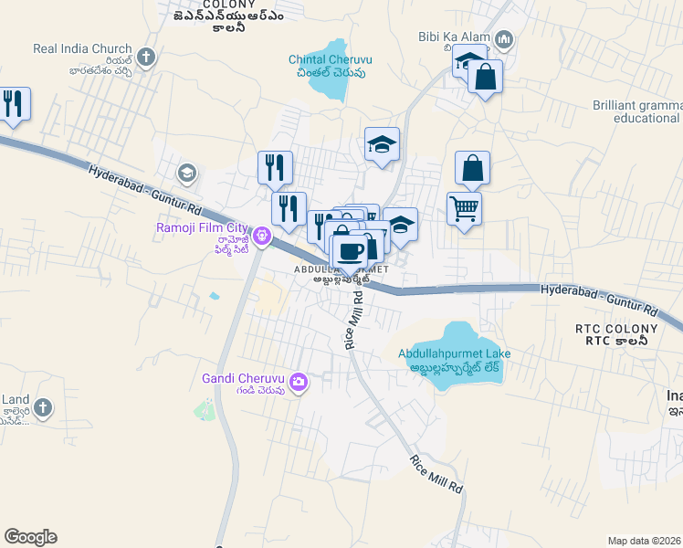 map of restaurants, bars, coffee shops, grocery stores, and more near in Hyderabad