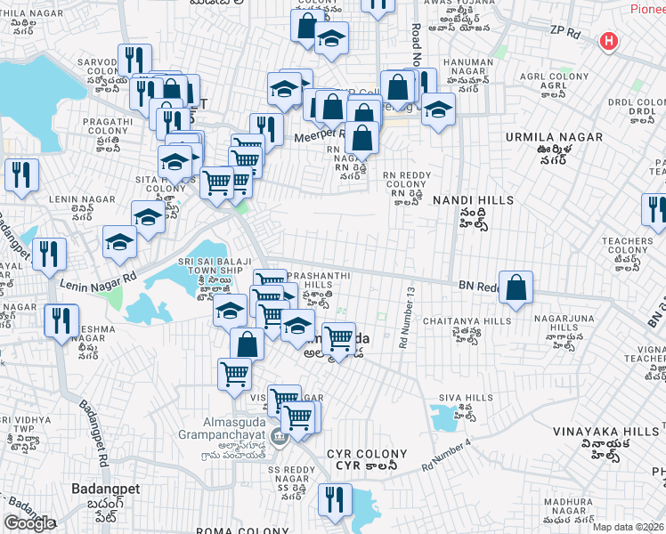 map of restaurants, bars, coffee shops, grocery stores, and more near Road Number 7 in Hyderabad