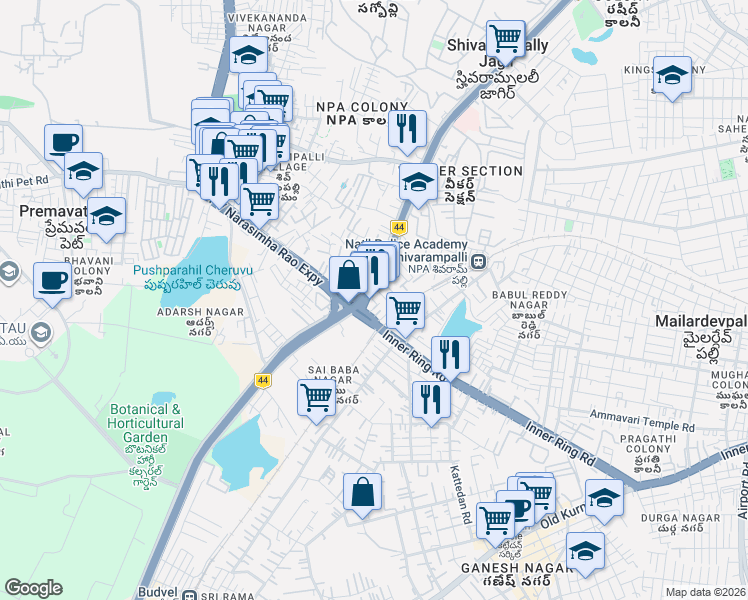 map of restaurants, bars, coffee shops, grocery stores, and more near National Highway 765 in Hyderabad