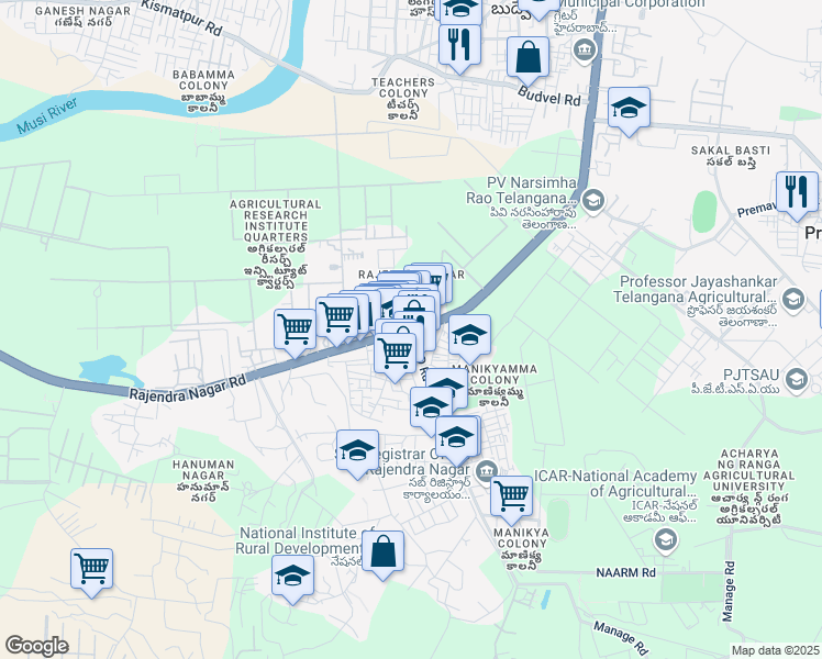 map of restaurants, bars, coffee shops, grocery stores, and more near in Hyderabad