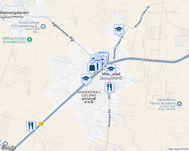 map of restaurants, bars, coffee shops, grocery stores, and more near Chevella Road in Moinabad