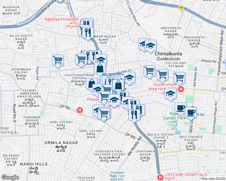 map of restaurants, bars, coffee shops, grocery stores, and more near in Hyderabad