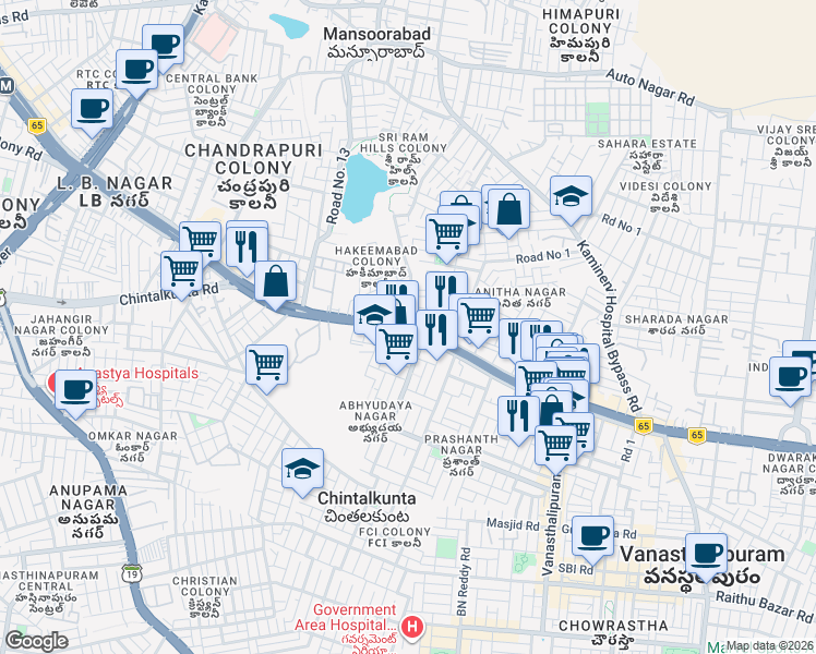 map of restaurants, bars, coffee shops, grocery stores, and more near National Highway 9 in Hyderabad