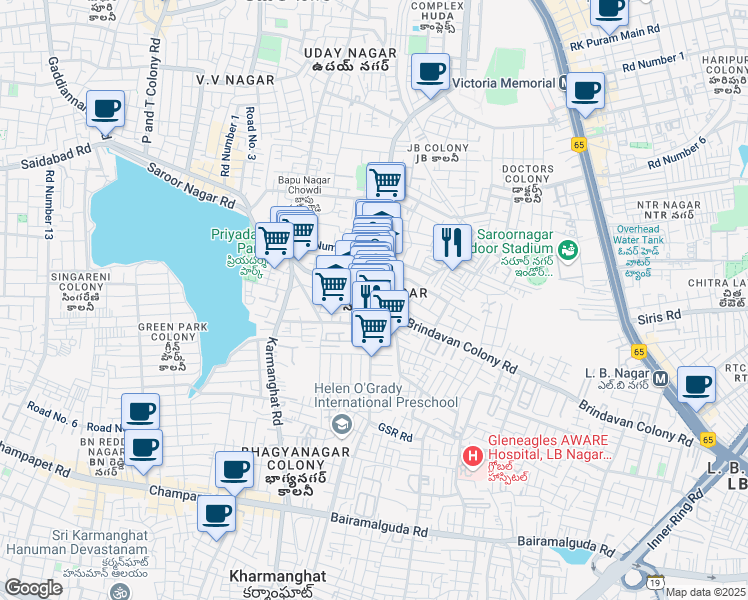 map of restaurants, bars, coffee shops, grocery stores, and more near in Hyderabad